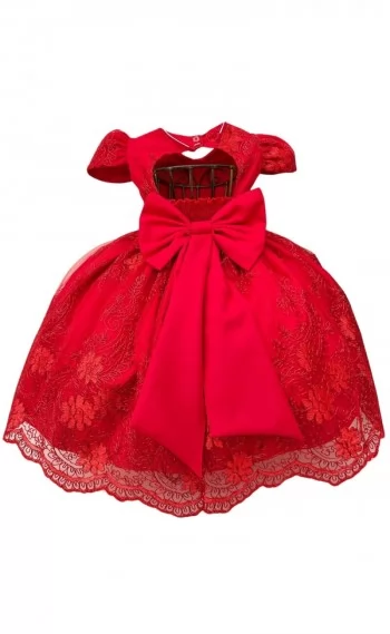 Vestido Infantil Luxo Vermelho Renda Realeza Cinto Pérolas