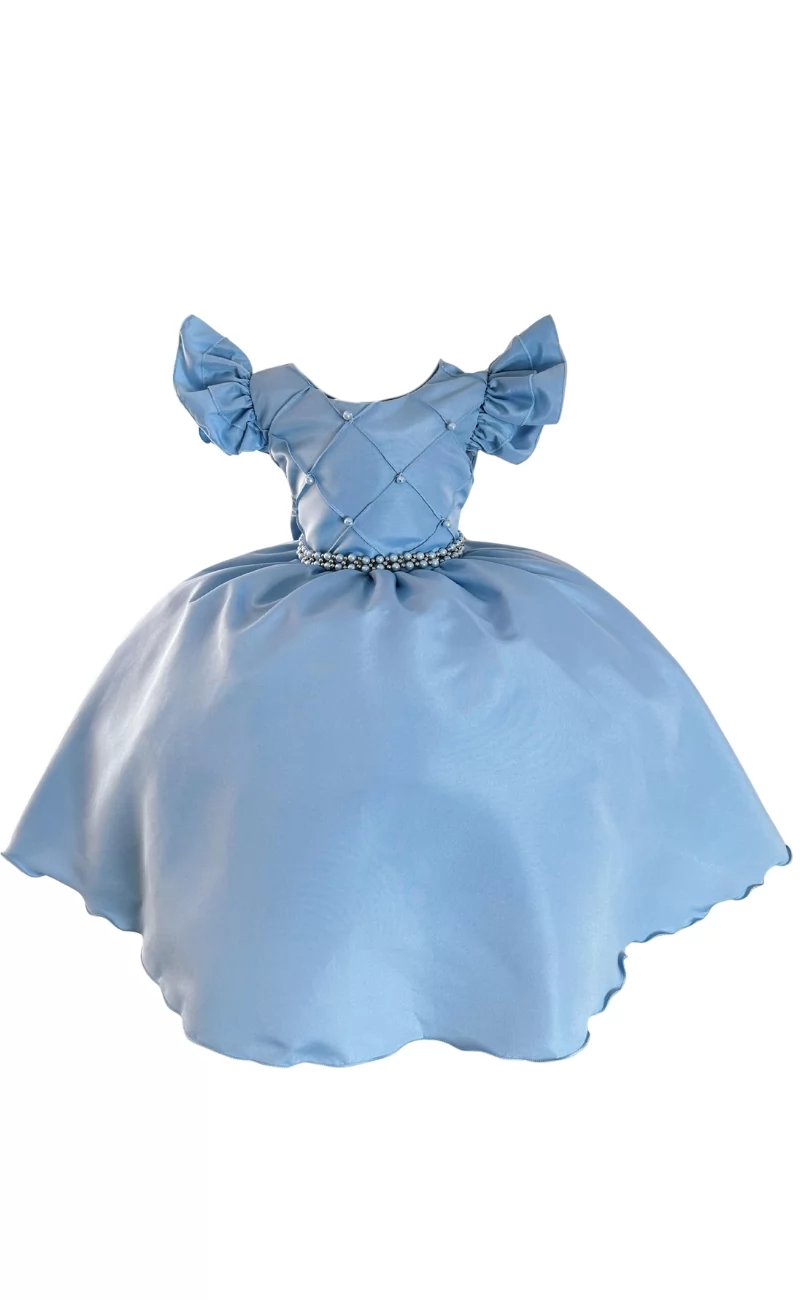 Vestido Infantil Festa Nervura Azul Claro