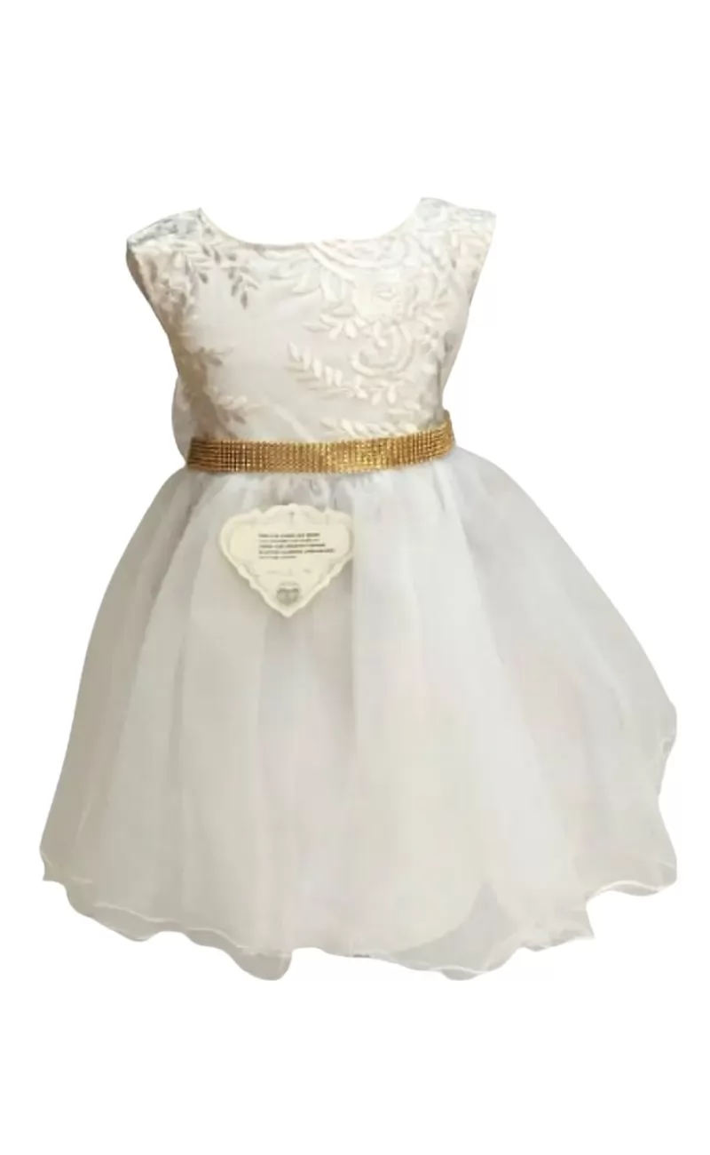 Vestido Infantil Festa Branco Enjoy Cinto Dourado