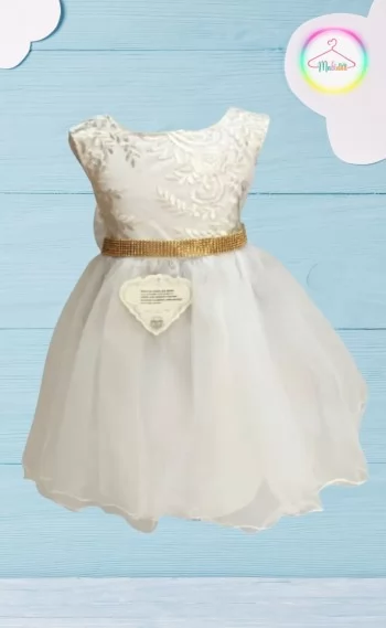Vestido Infantil Festa Branco Enjoy Cinto Dourado