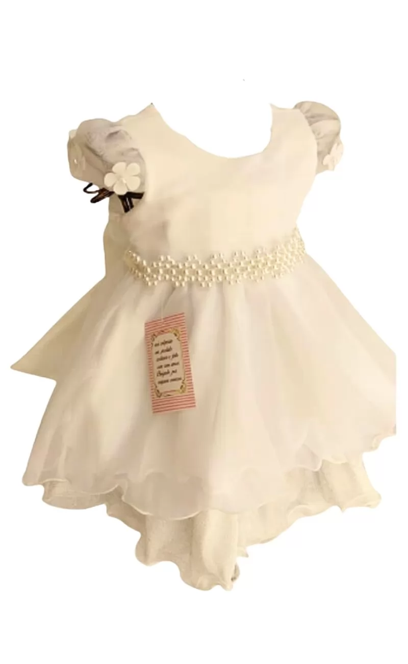 Vestido Infantil Festa Branco Bebê Jeito de Menina