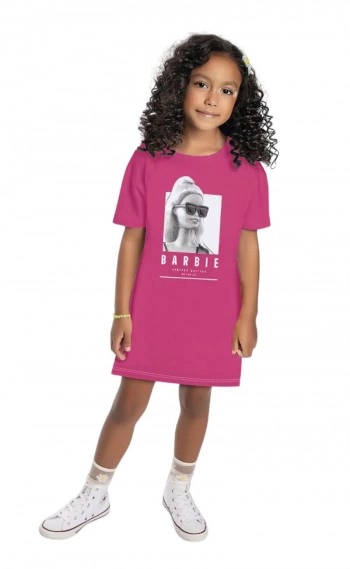 Vestido Infantil Meia Malha Barbie - Rosa