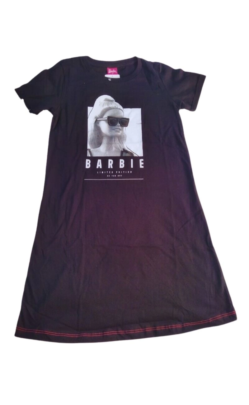 Vestido Infantil Meia Malha Barbie - Preto
