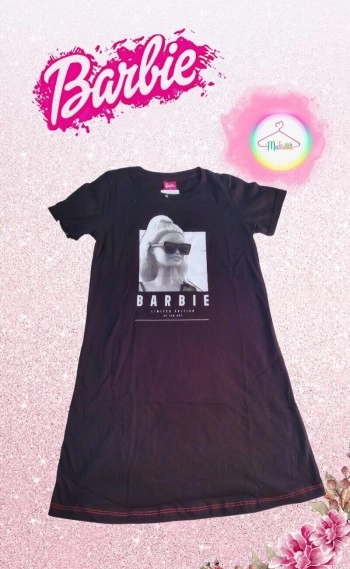 Vestido Infantil Meia Malha Barbie - Preto