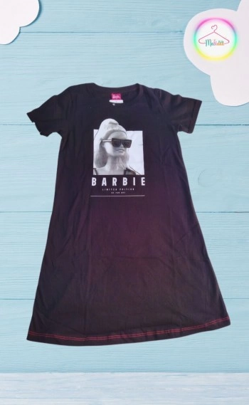 Vestido Infantil Meia Malha Barbie - Preto
