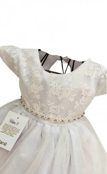 Vestido Infantil Festa Branco Mari