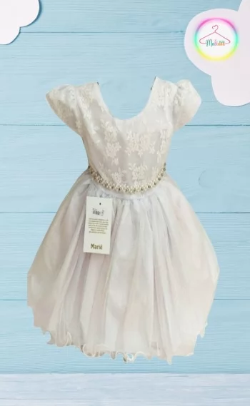 Vestido Infantil Festa Branco Mari
