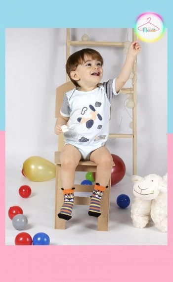 Meia Infantil Antiderrapante Bebê - Leão
