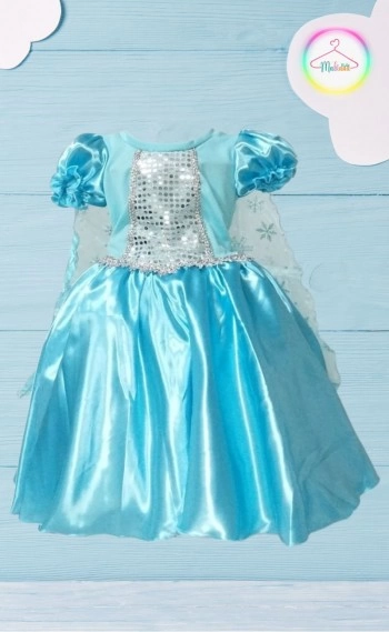 Vestido Fantasia Luxo Princesas Azul Festa com capa