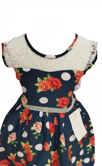 Vestido Infantil Festa Azul Escuro flores