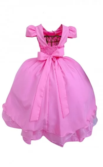 Vestido Infantil Festa Luxo Rosa Chicletes Nervura