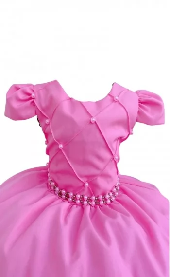 Vestido Infantil Festa Luxo Rosa Chicletes Nervura
