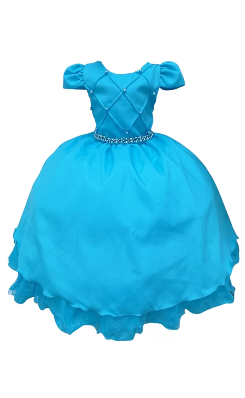 Vestido Infantil Festa Nervura Azul Claro