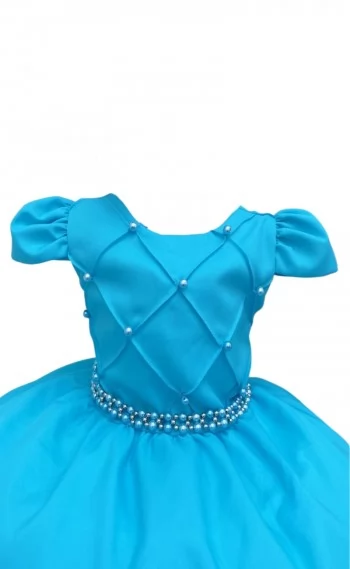 Vestido Infantil Festa Nervura Azul Claro