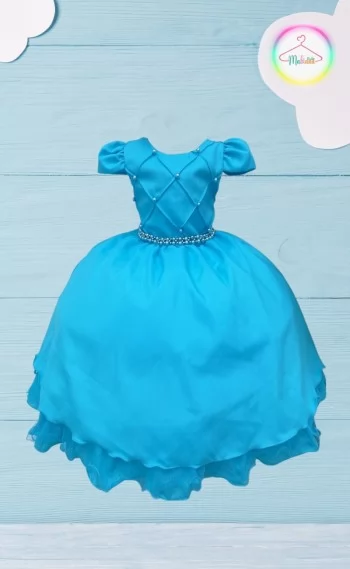 Vestido Infantil Festa Nervura Azul Claro