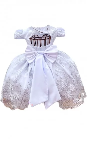 Vestido Infantil Festa Realeza Branco