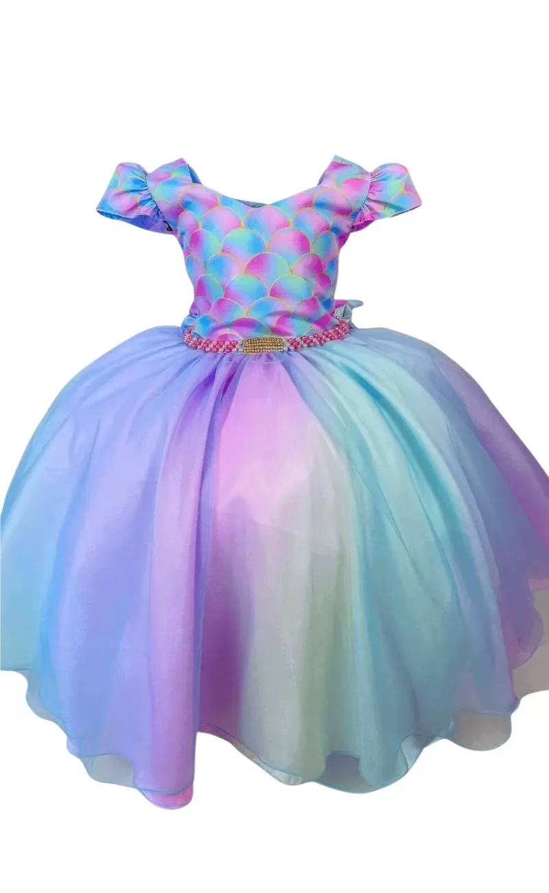 Vestido Infantil Festa Sereia escamas